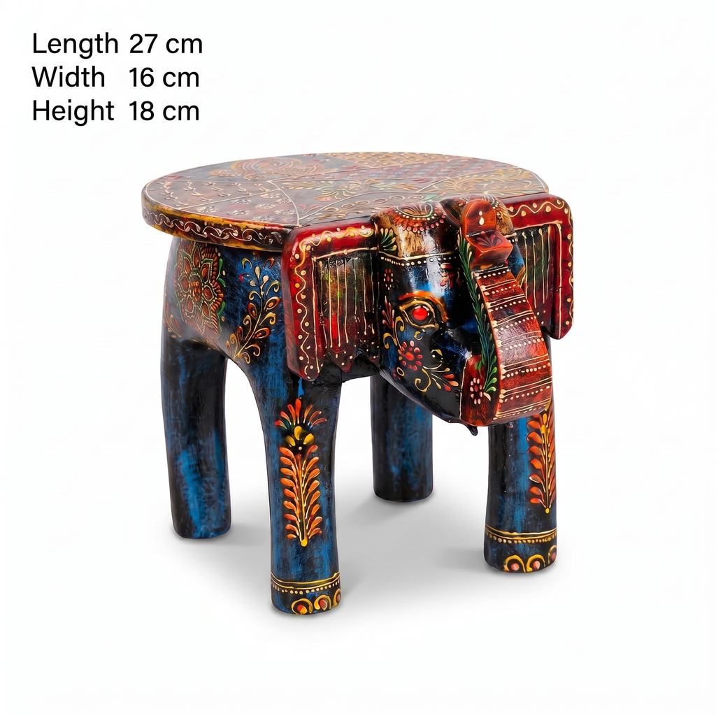 Wooden Elephant Stool | Blue | 27x16x18 cm