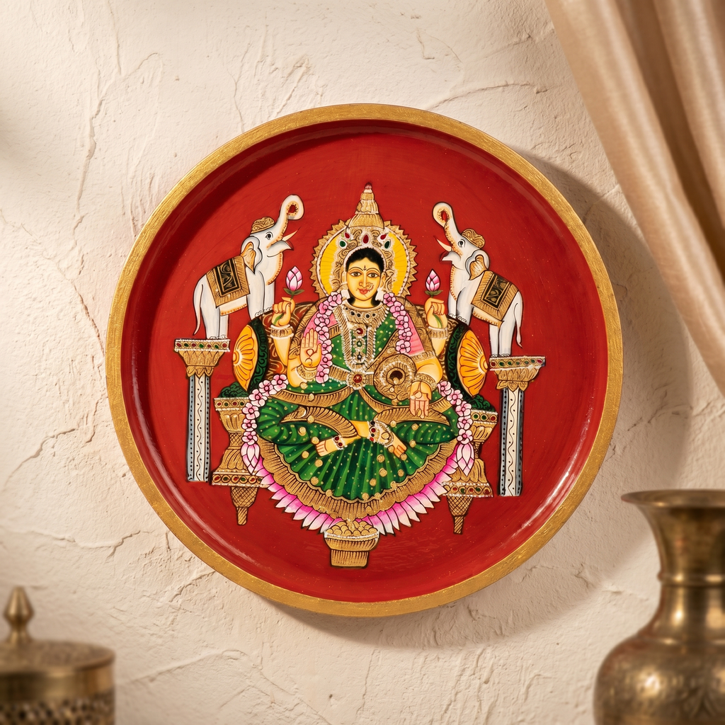 Wooden Wall Plate | Lakshmi Ji | 10 Inches | Handpainted