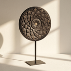 Round Wooden Table Decor | Black - Brass fittings| 15x9x3 Inch