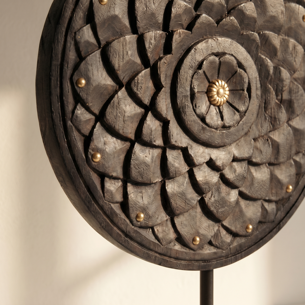 Round Wooden Table Decor | Black - Brass fittings| 15x9x3 Inch