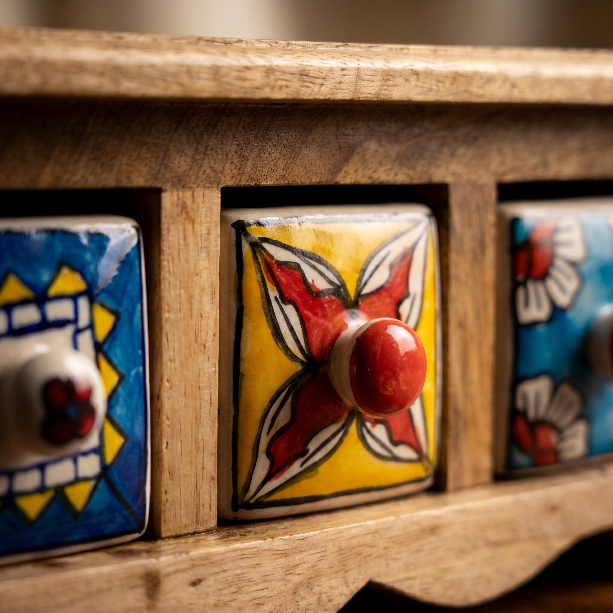 Wooden 3 drawer chest | Ceramic Drawer | 11x4x4.5 Inch