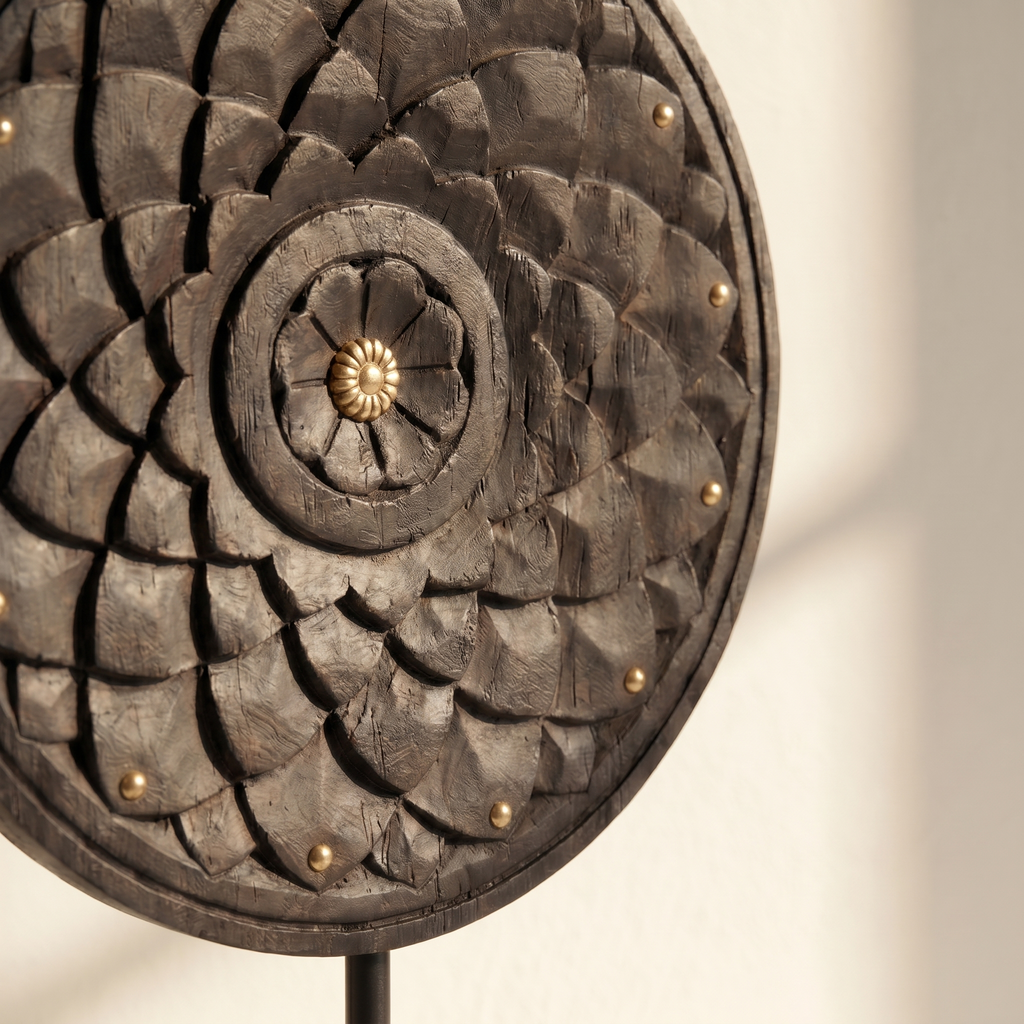 Round Wooden Table Decor | Black - Brass fittings| 15x9x3 Inch