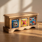 Wooden 3 drawer chest | Ceramic Drawer | 11x4x4.5 Inch