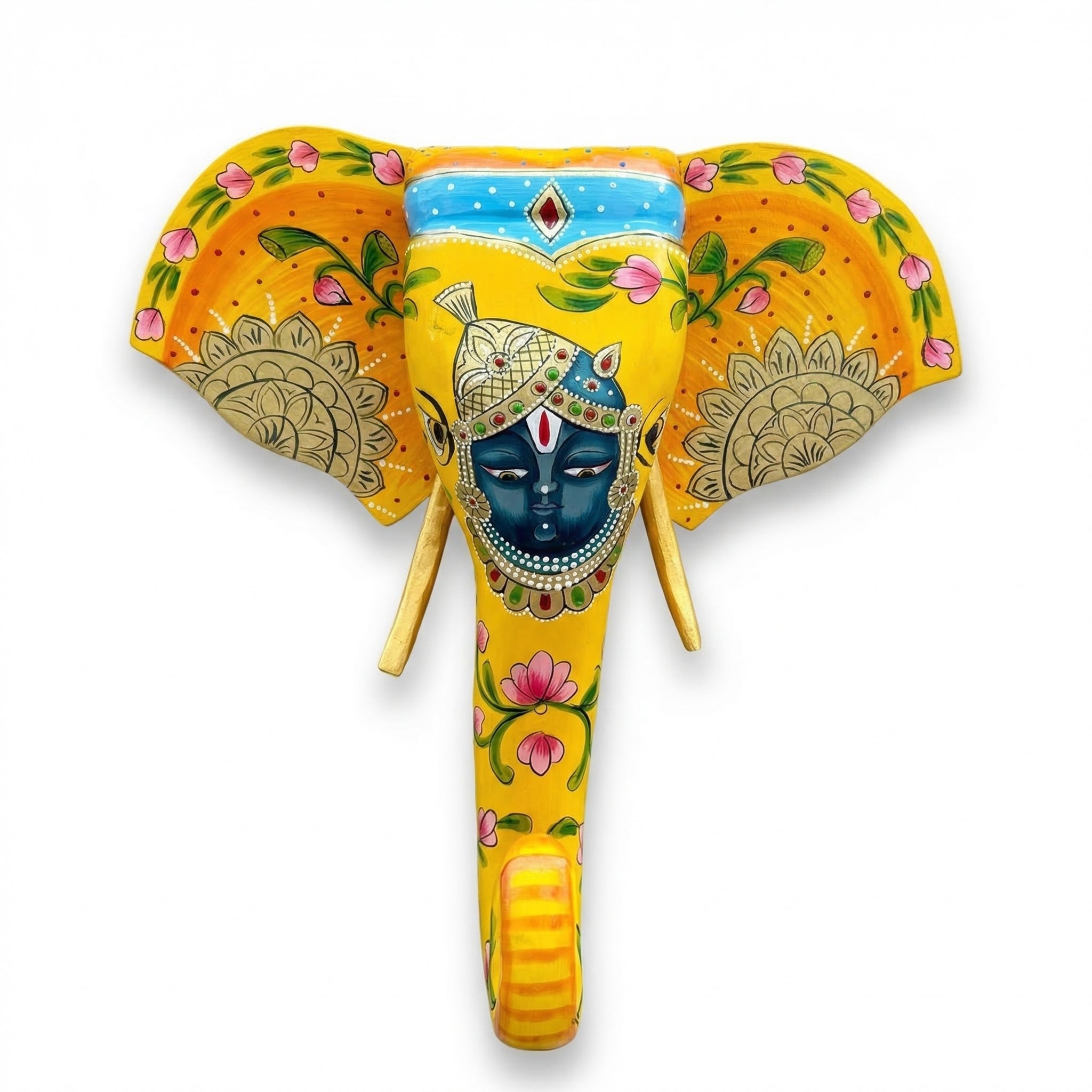 Handpainted Wooden Elephant Decor | Yellow | 15x14x4 Inch