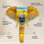 Handpainted Wooden Elephant Decor | Yellow | 15x14x4 Inch