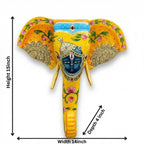 Handpainted Wooden Elephant Decor | Yellow | 15x14x4 Inch