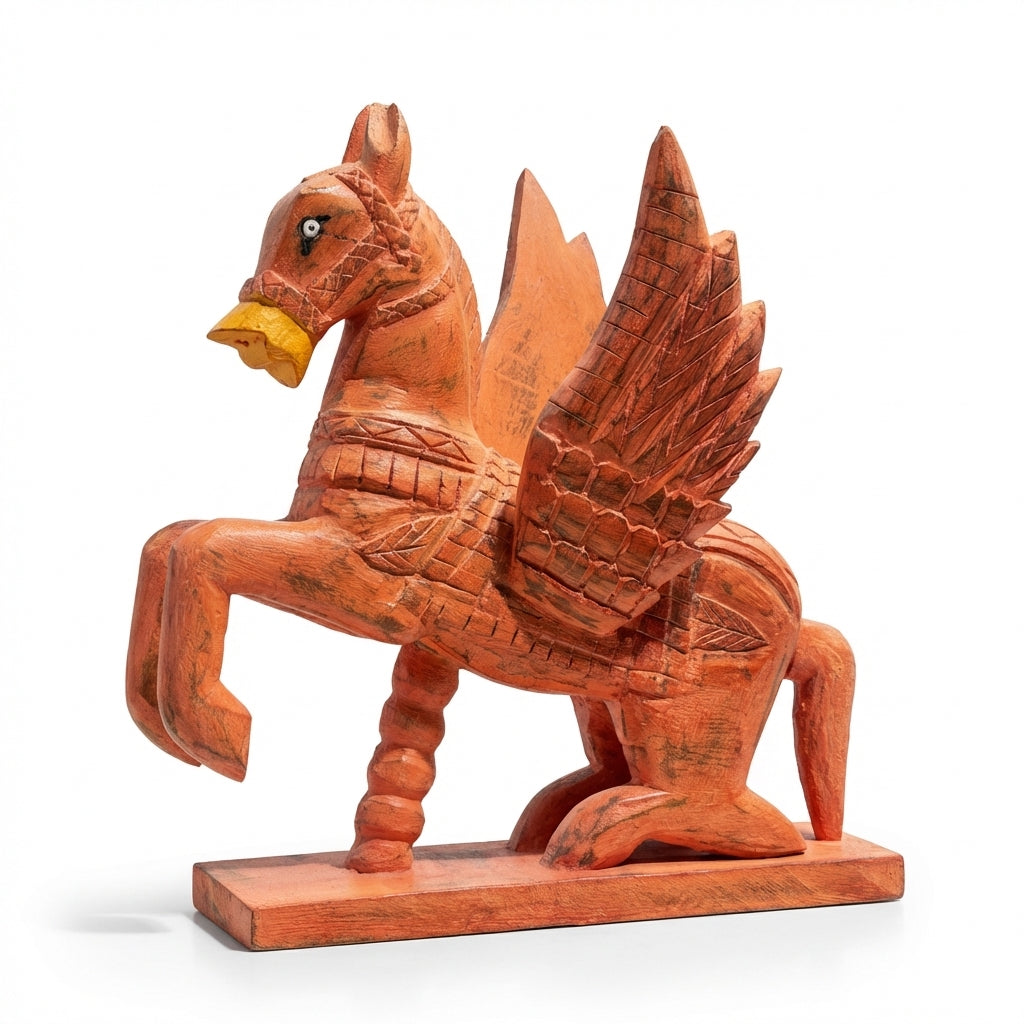Wooden Flying Horse | Distress Orange | 33x30x14cm