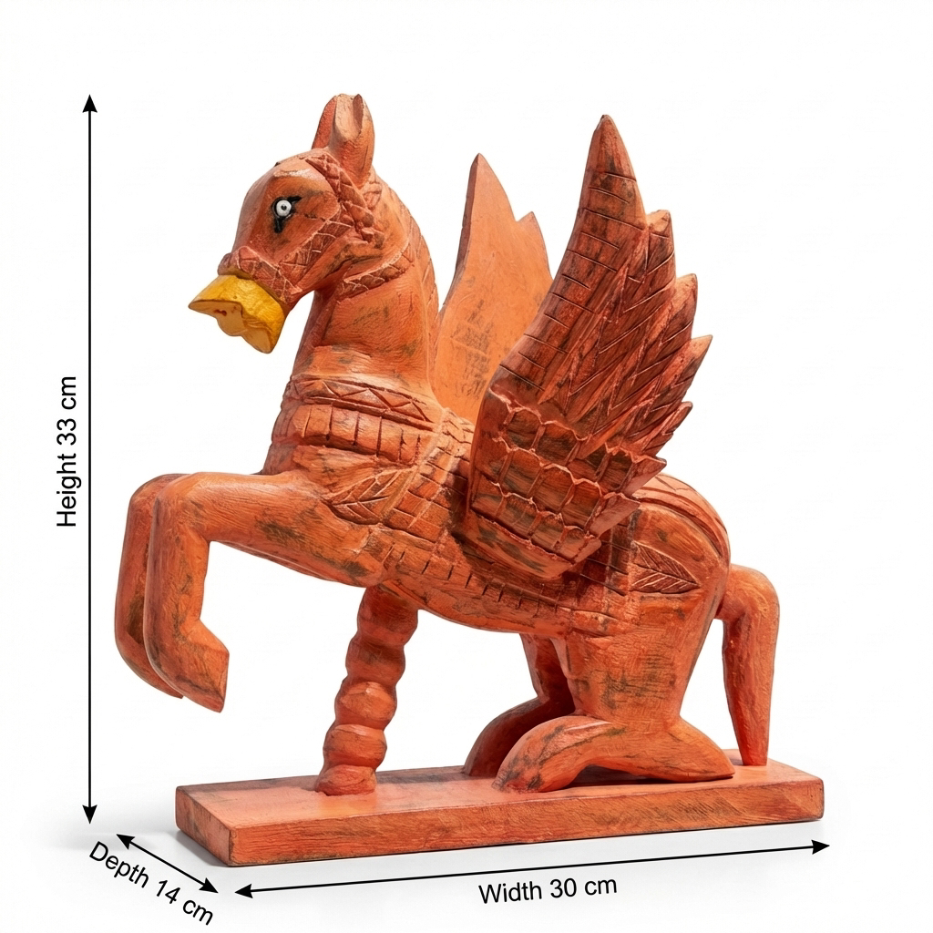 Wooden Flying Horse | Distress Orange | 33x30x14cm