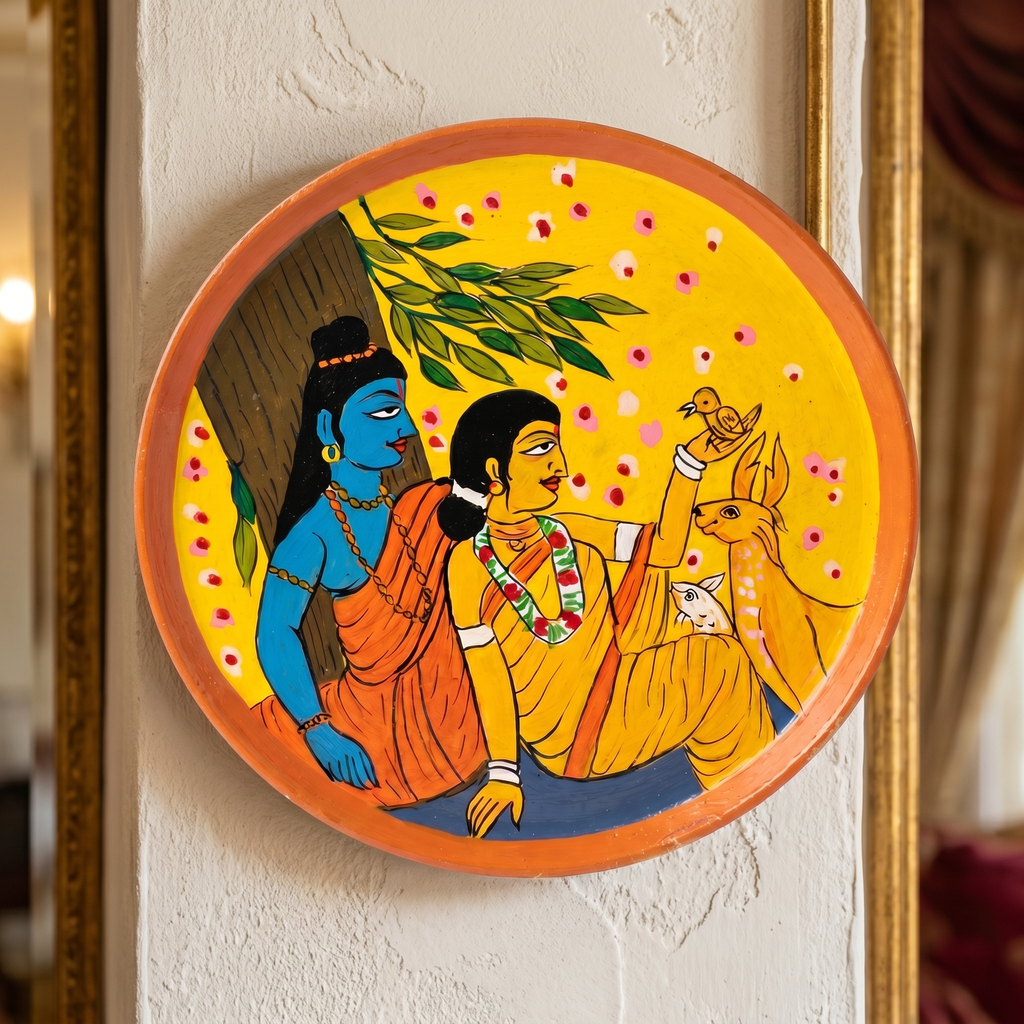 Wooden Ramayana Wall Plate | Ram & Sita ji with deer | 10 Inches | Handpainted