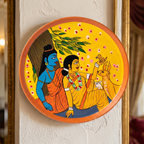 Wooden Ramayana Wall Plate | Ram & Sita ji with deer | 10 Inches | Handpainted