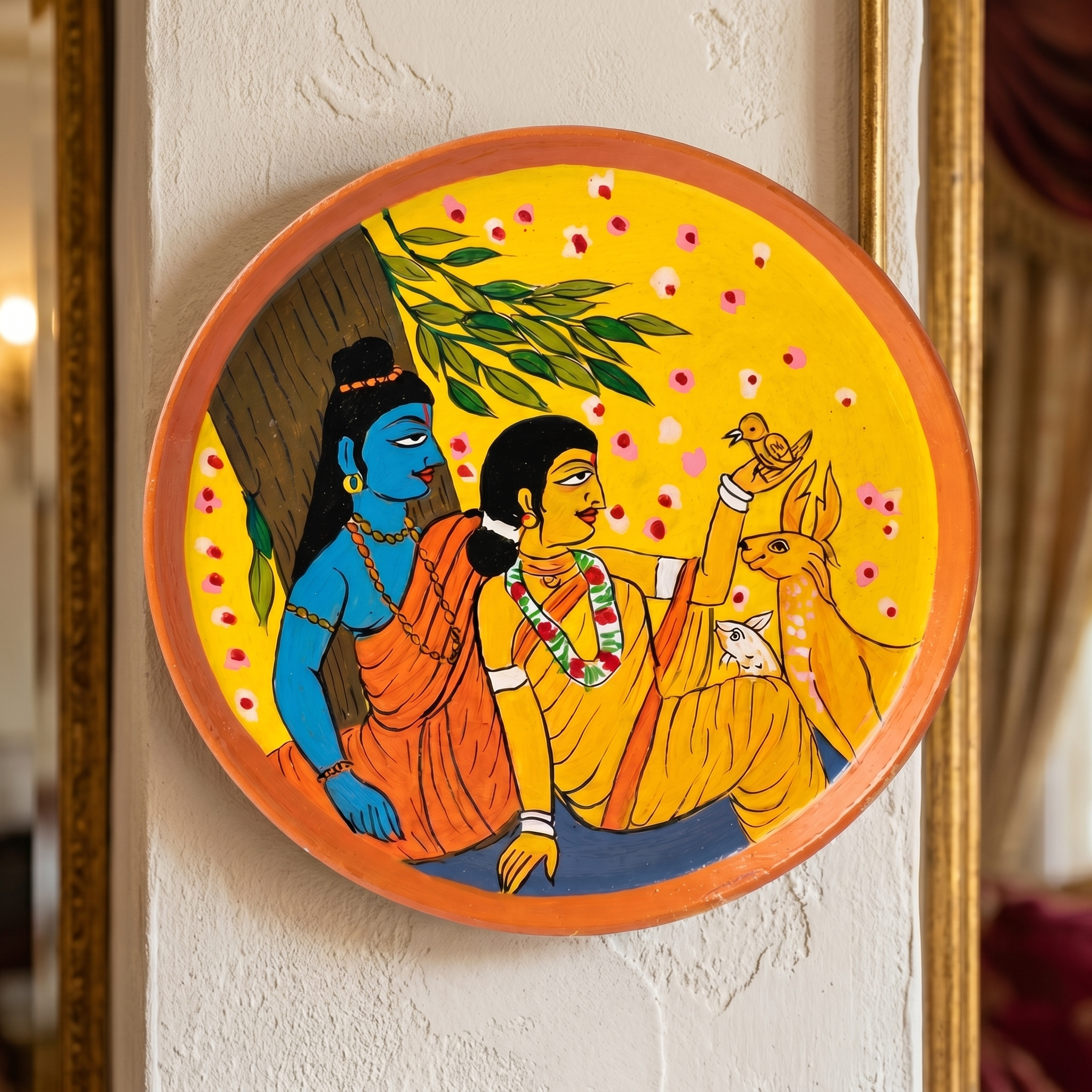 Wooden Ramayana Wall Plate | Ram & Sita ji with deer | 10 Inches | Handpainted