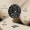 Round Wooden Table Decor | Black - Brass Centre | 15x9x3 Inch