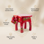 Wooden Elephant Stool | Lotus Red | 24x15x13 cm