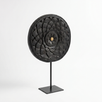 Round Wooden Table Decor | Black - Brass Centre | 15x9x3 Inch