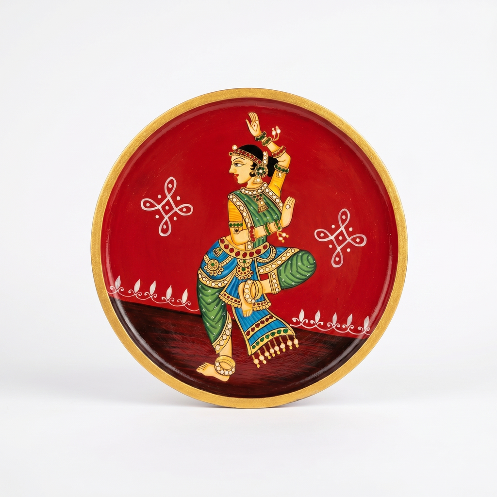 Handpainted Wooden Wall Plate | Dancing Lady | Red |  10 Inches
