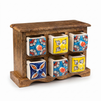 Wooden 6 drawer chest | Ceramic Drawer | 11x4x8 Inch