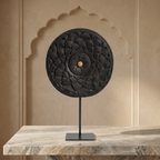 Round Wooden Table Decor | Black - Brass Centre | 15x9x3 Inch