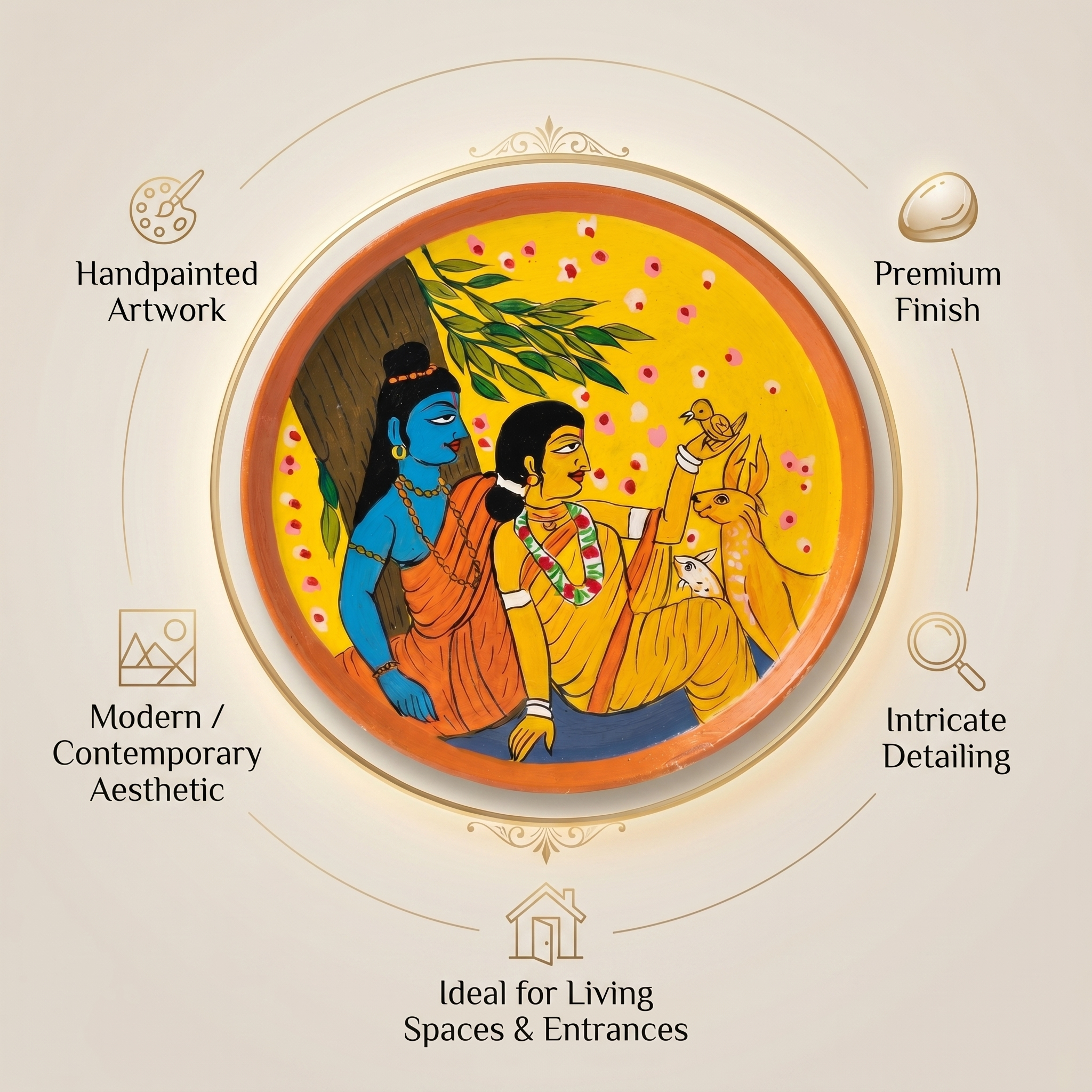 Wooden Ramayana Wall Plate | Ram & Sita ji with deer | 10 Inches | Handpainted