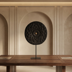 Round Wooden Table Decor | Black - Brass Centre | 15x9x3 Inch