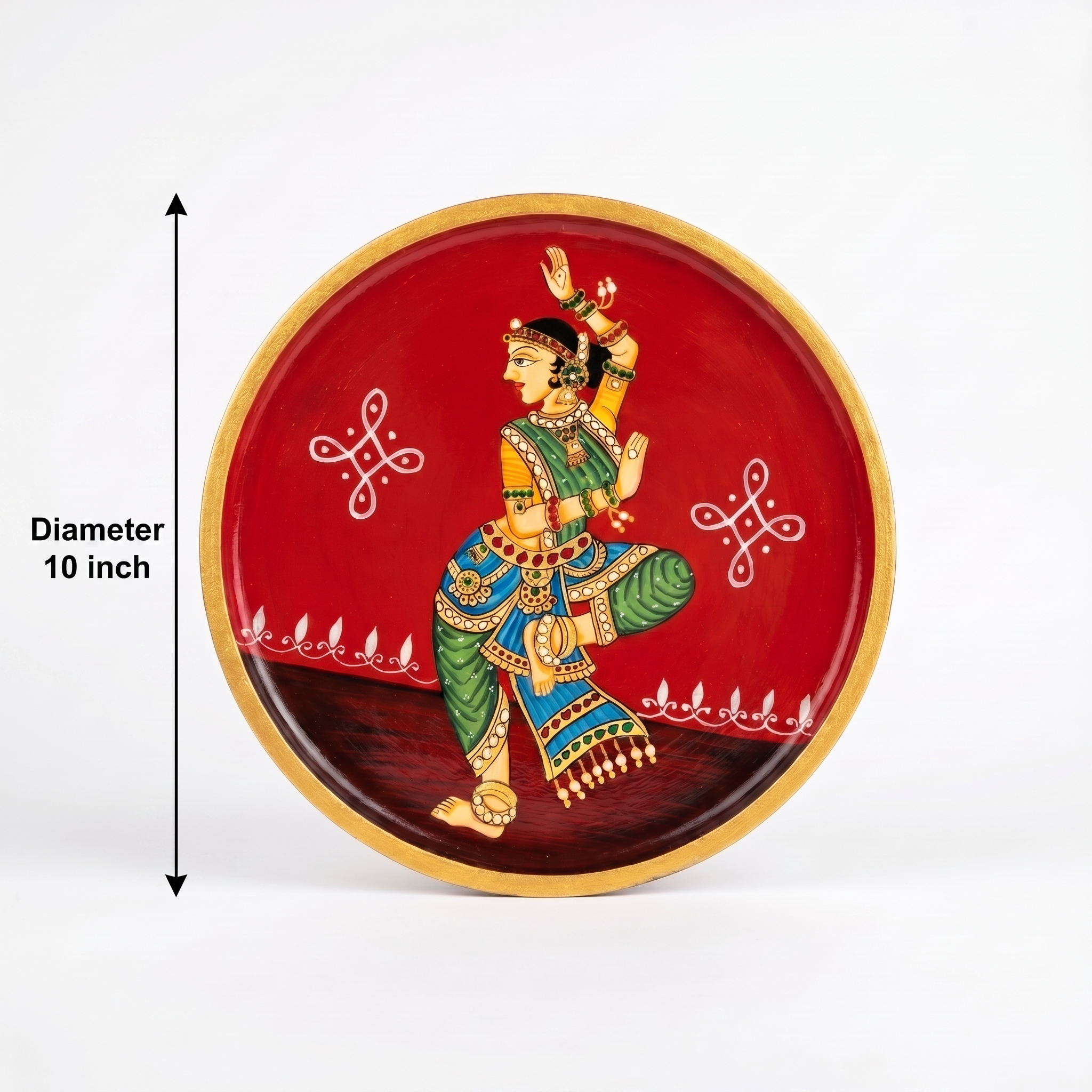 Handpainted Wooden Wall Plate | Dancing Lady | Red |  10 Inches
