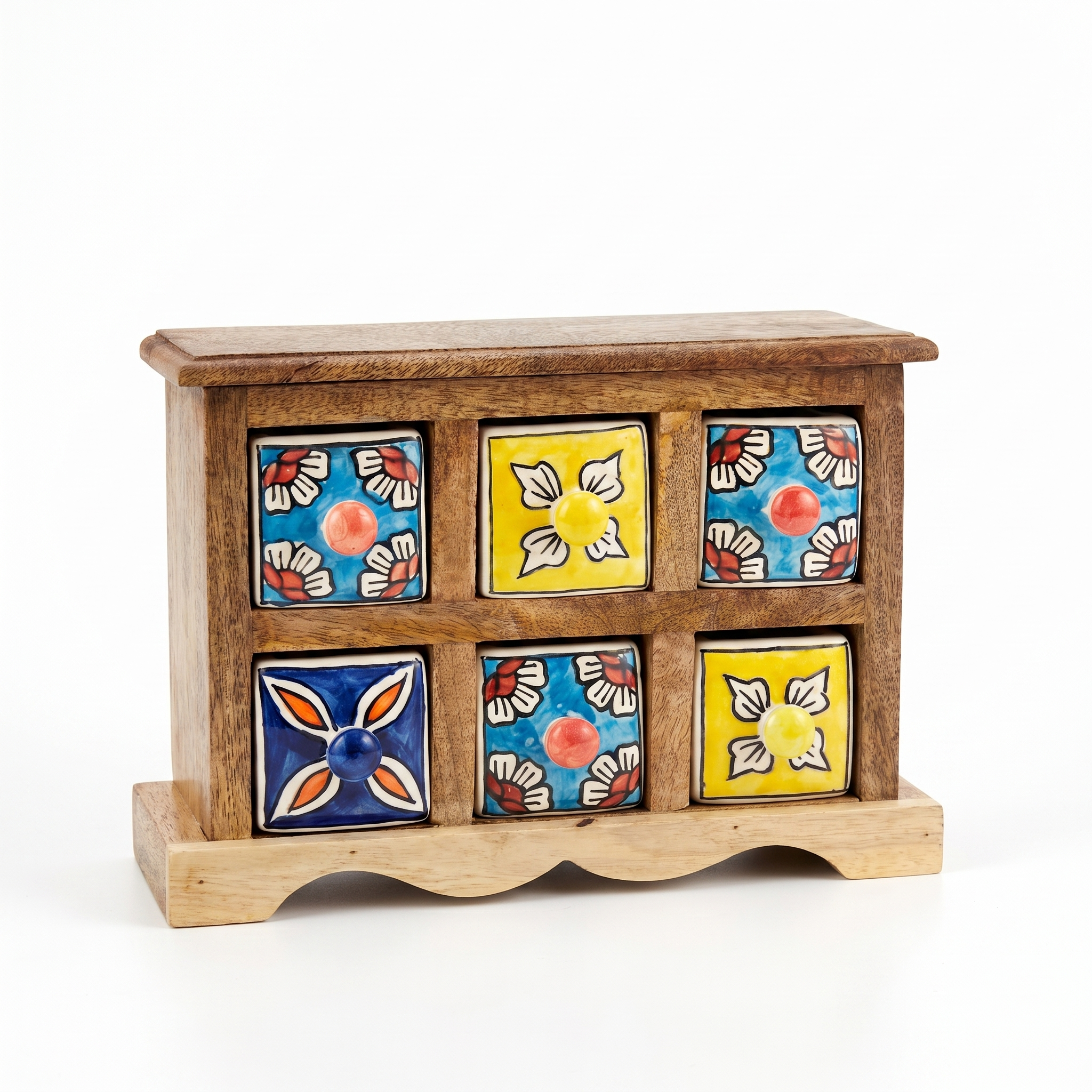 Wooden 6 drawer chest | Ceramic Drawer | 11x4x8 Inch