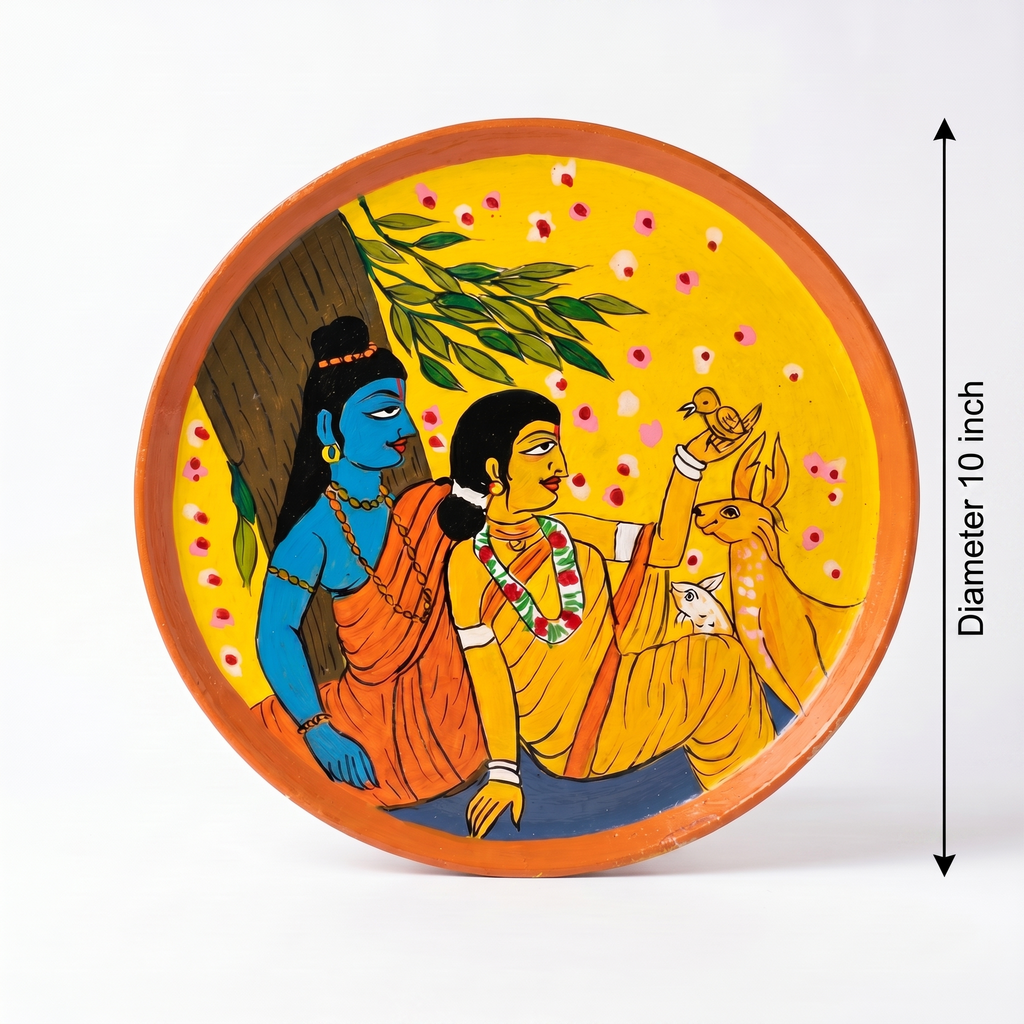 Wooden Ramayana Wall Plate | Ram & Sita ji with deer | 10 Inches | Handpainted