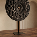 Round Wooden Table Decor | Black - Brass Centre | 15x9x3 Inch