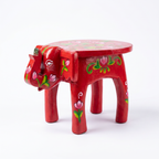 Wooden Elephant Stool | Lotus Red | 24x15x13 cm