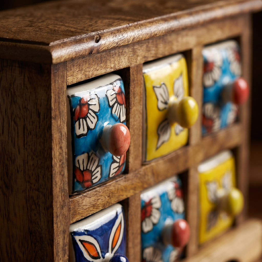 Wooden 6 drawer chest | Ceramic Drawer | 11x4x8 Inch