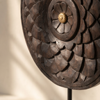 Round Wooden Table Decor | Black - Brass Centre | 15x9x3 Inch