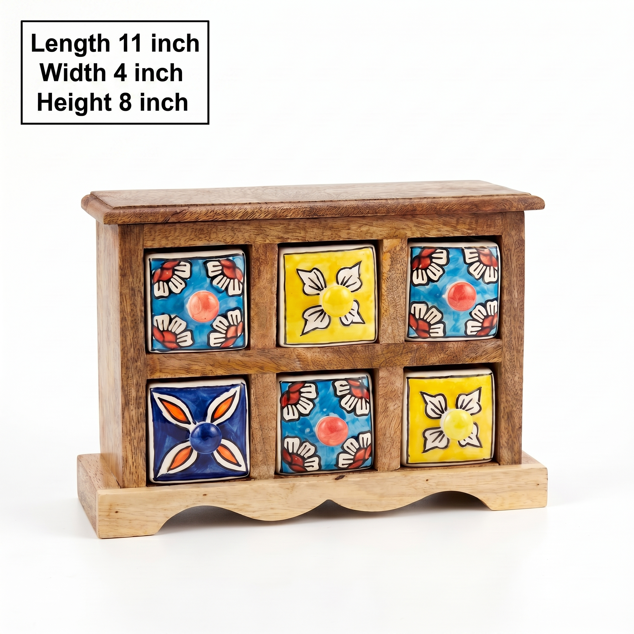Wooden 6 drawer chest | Ceramic Drawer | 11x4x8 Inch