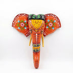 Handpainted Wooden Elephant Decor | Orange | 15x14x4 Inch