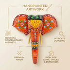 Handpainted Wooden Elephant Decor | Orange | 15x14x4 Inch
