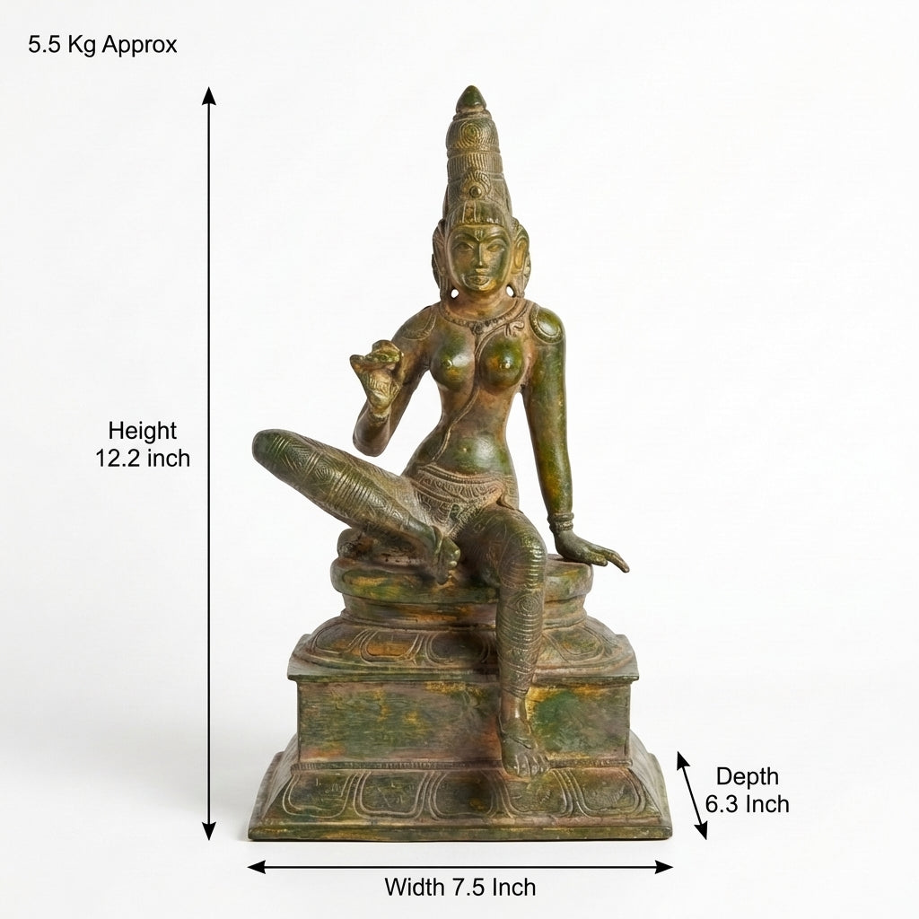 Brass Ma Parvati/Uma  | 12.2x7.5x6.3 Inch | Vintage Green