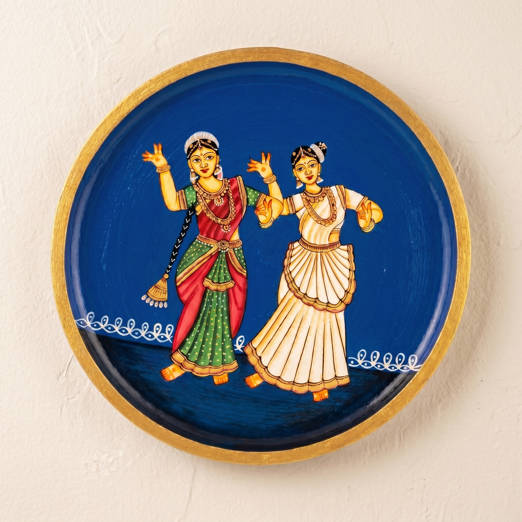 Handpainted Wooden Wall Plate | Dancing Lady | Blue | 10 Inches