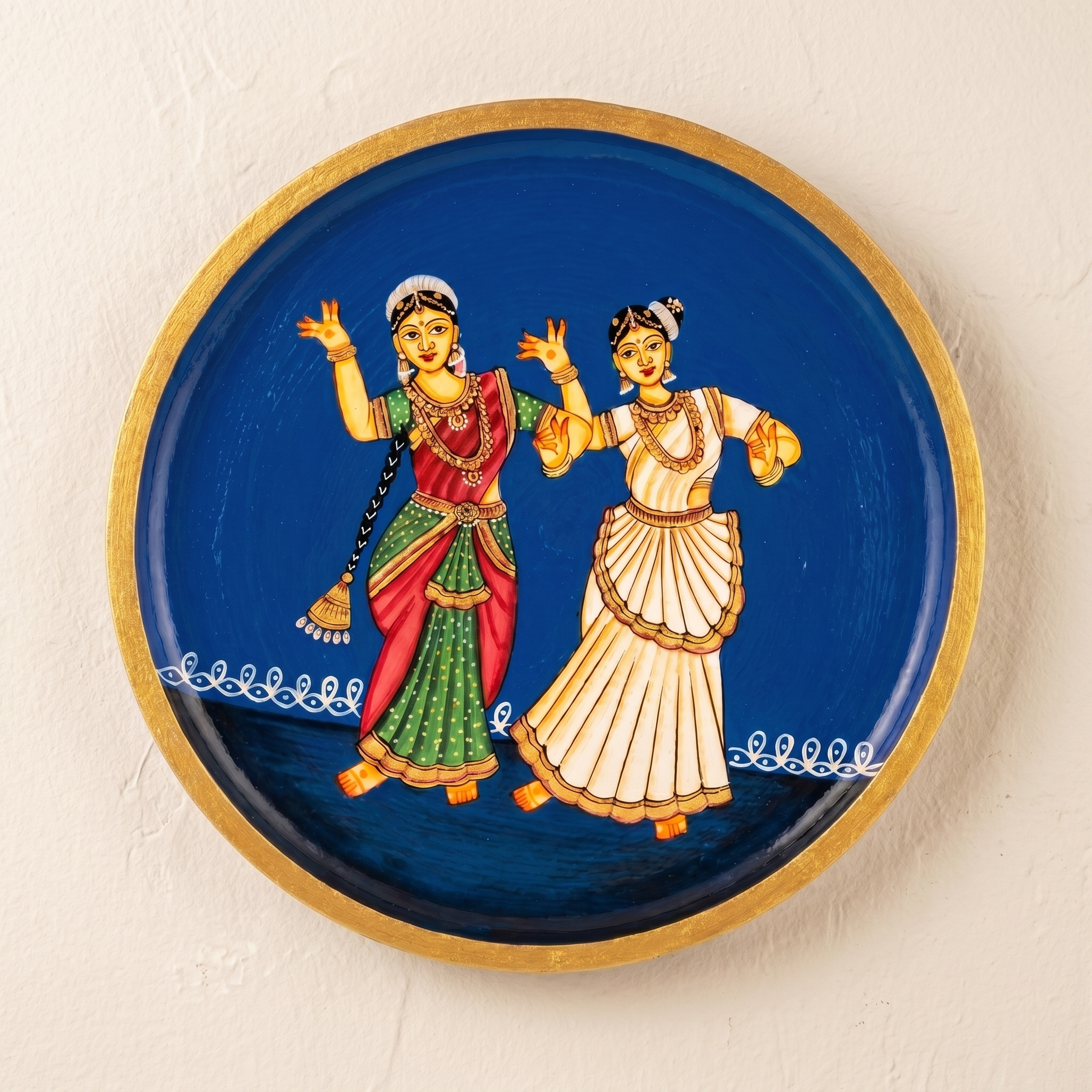 Handpainted Wooden Wall Plate | Dancing Lady | Blue | 10 Inches