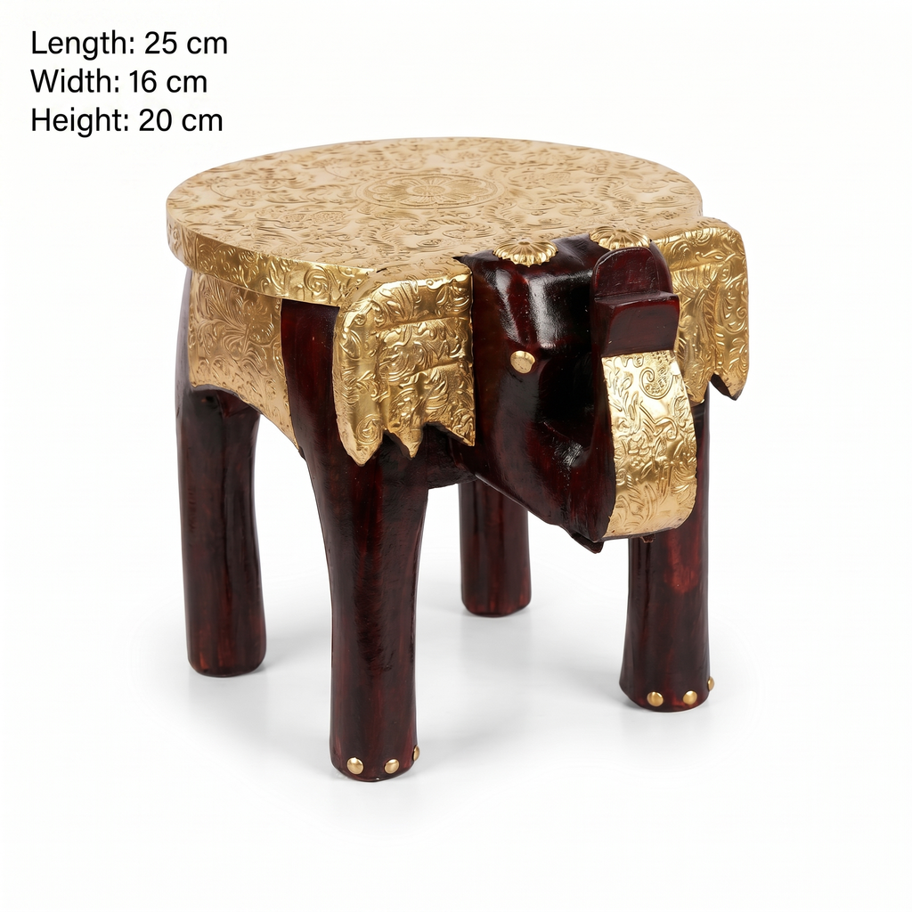 Wooden Elephant Stool | Brass Fitting | 25x16x20 cm
