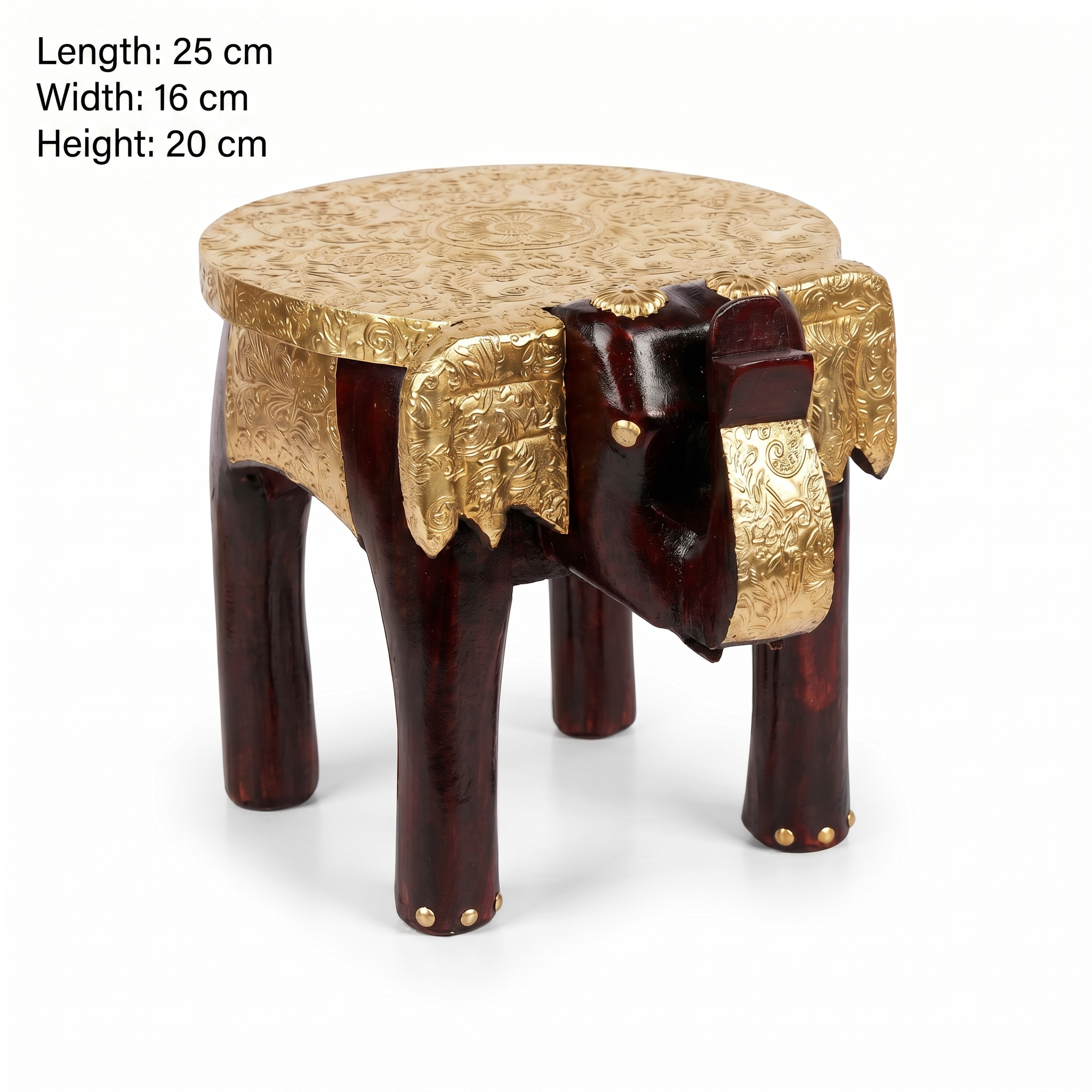 Wooden Elephant Stool | Brass Fitting | 25x16x20 cm