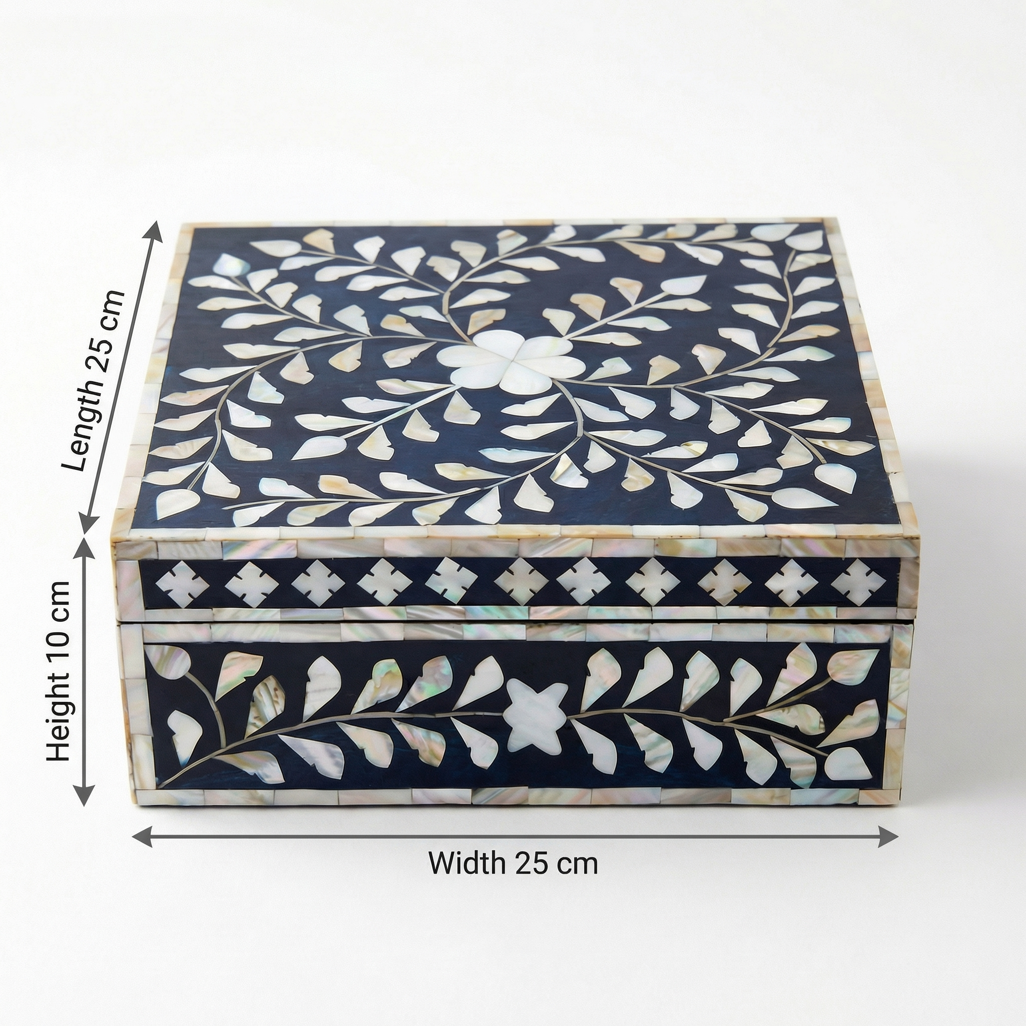 Jewellery Box Black Large | Mother of Pearl Inlay | 10x25x25 cm