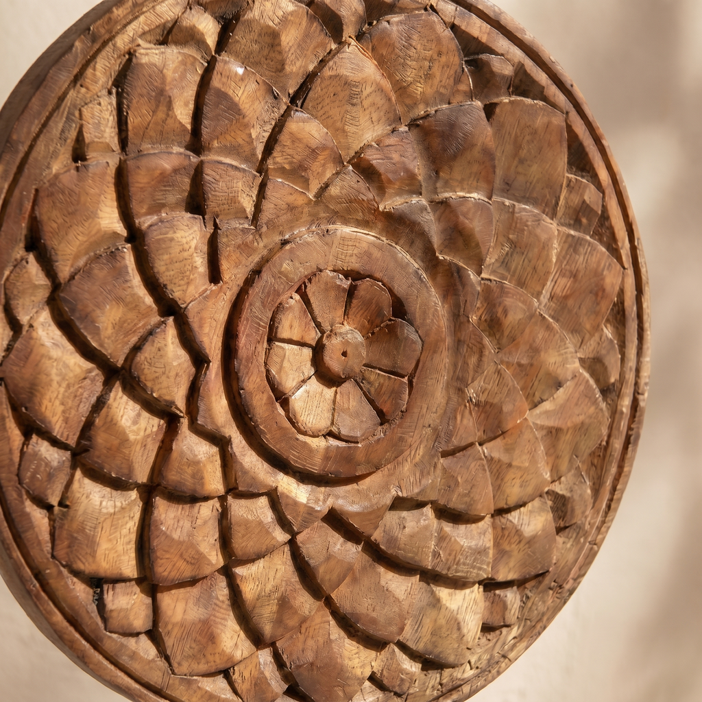 Round Wooden Table Decor | Natural - Iron Stand | 15x9x3 Inch