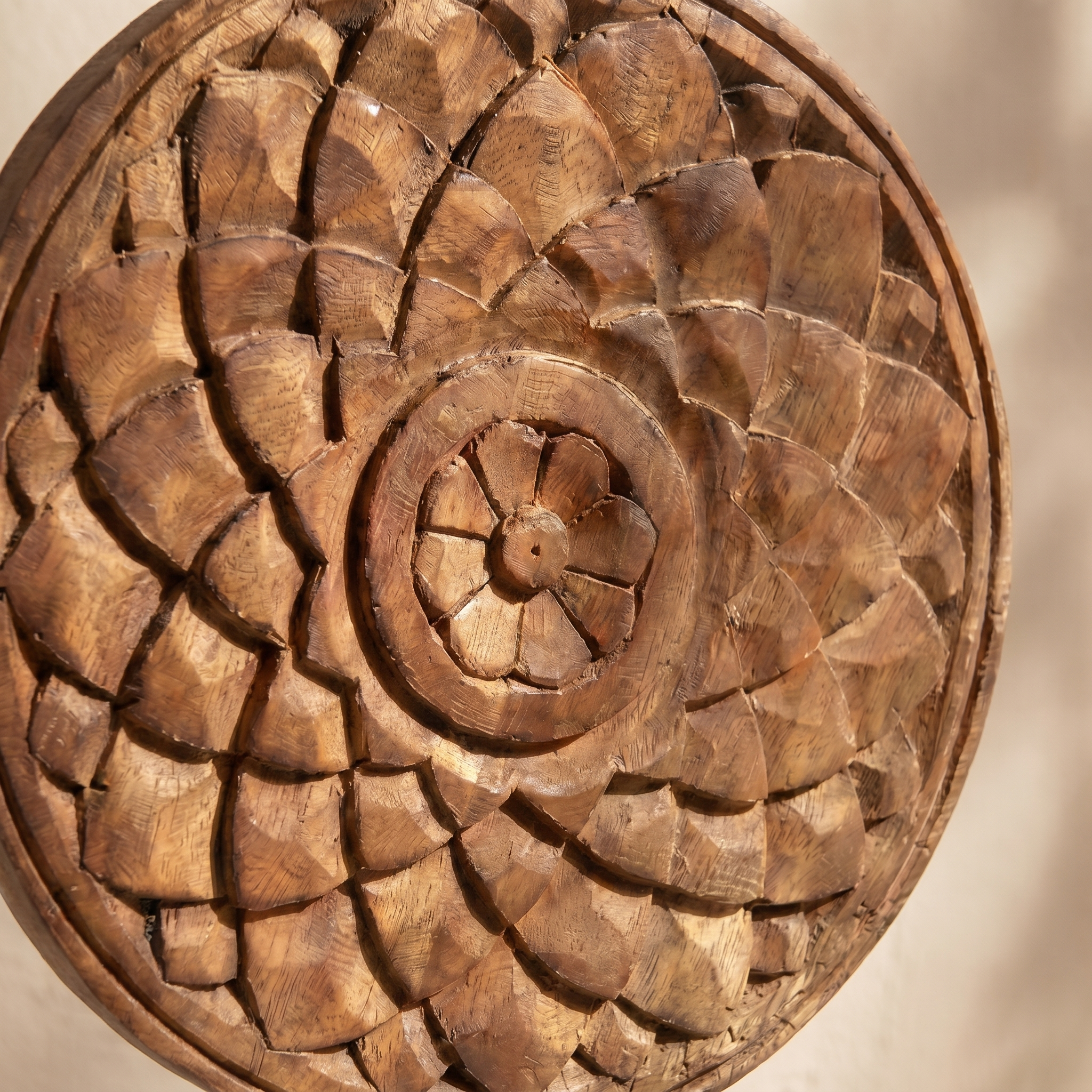Round Wooden Table Decor | Natural - Iron Stand | 15x9x3 Inch