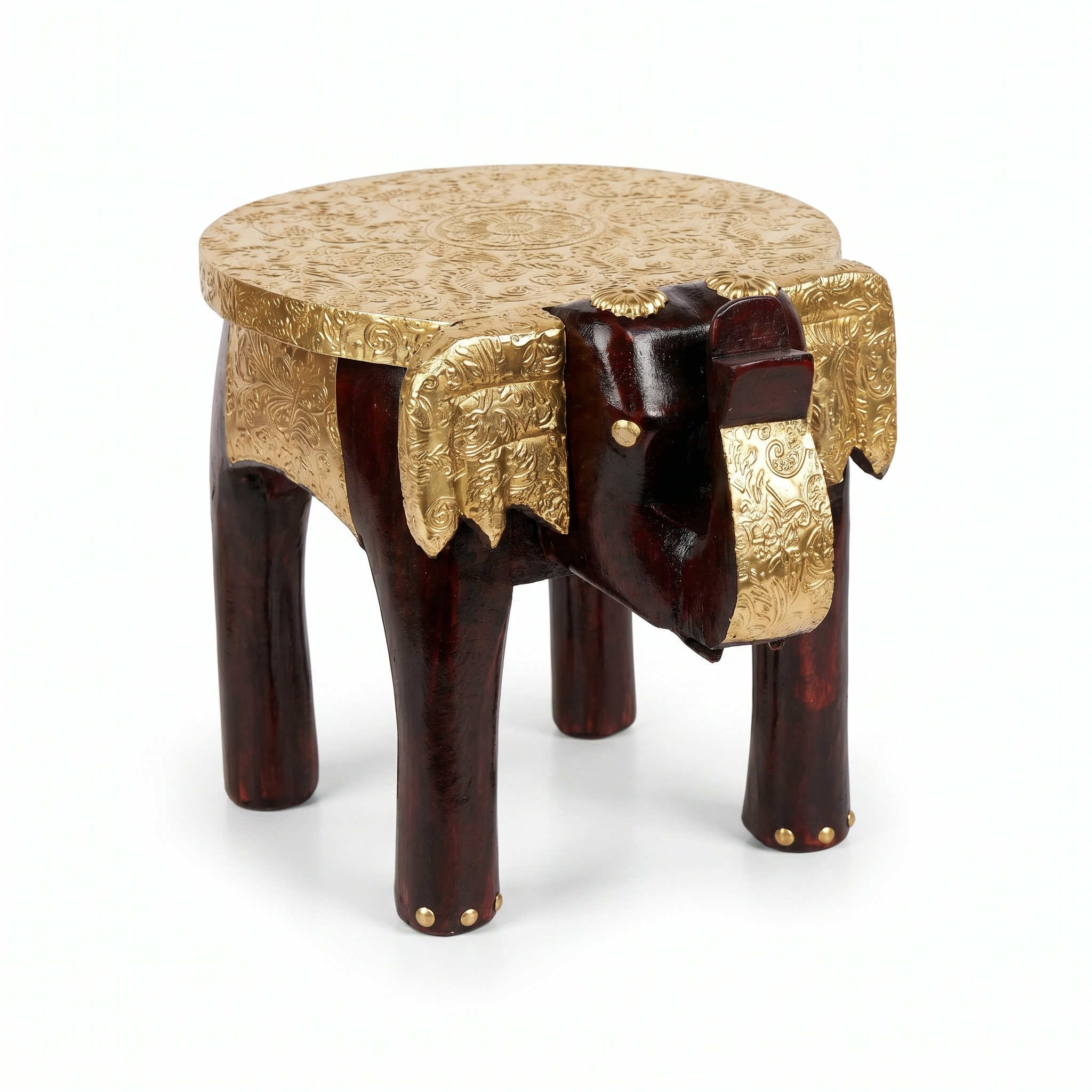 Wooden Elephant Stool | Brass Fitting | 25x16x20 cm