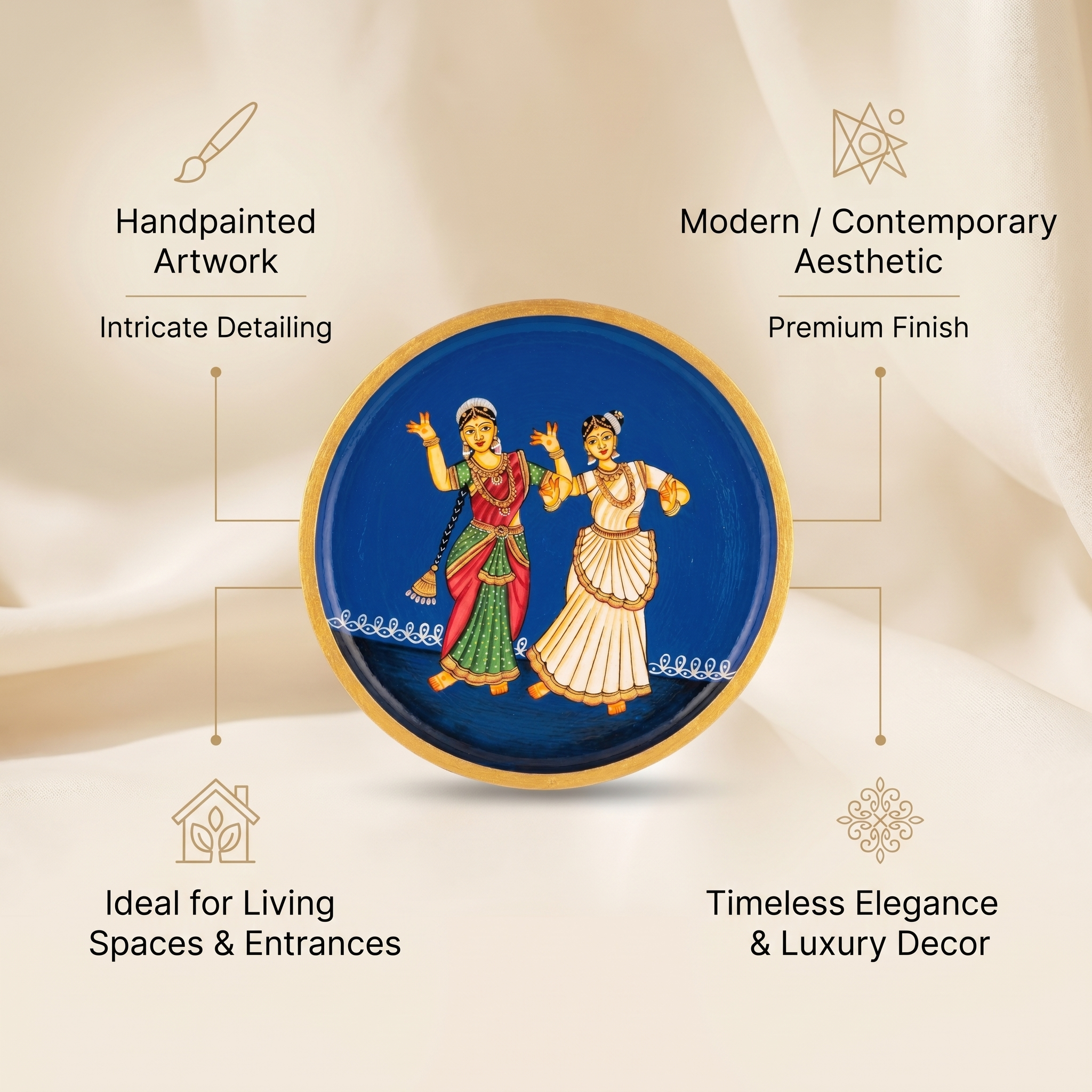 Handpainted Wooden Wall Plate | Dancing Lady | Blue | 10 Inches