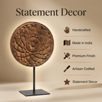 Round Wooden Table Decor | Natural - Iron Stand | 15x9x3 Inch