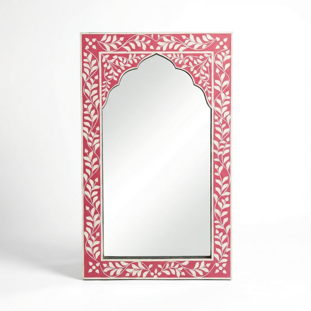 Pink Floral Inlay Mirror | 30x18x1.5 Inches