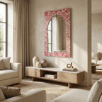 Pink Floral Inlay Mirror | 30x18x1.5 Inches