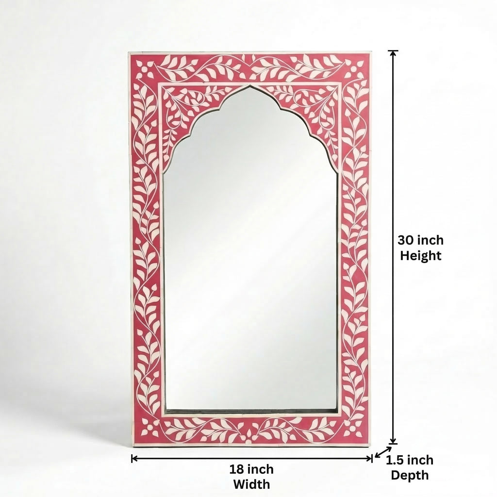 Pink Floral Inlay Mirror | 30x18x1.5 Inches