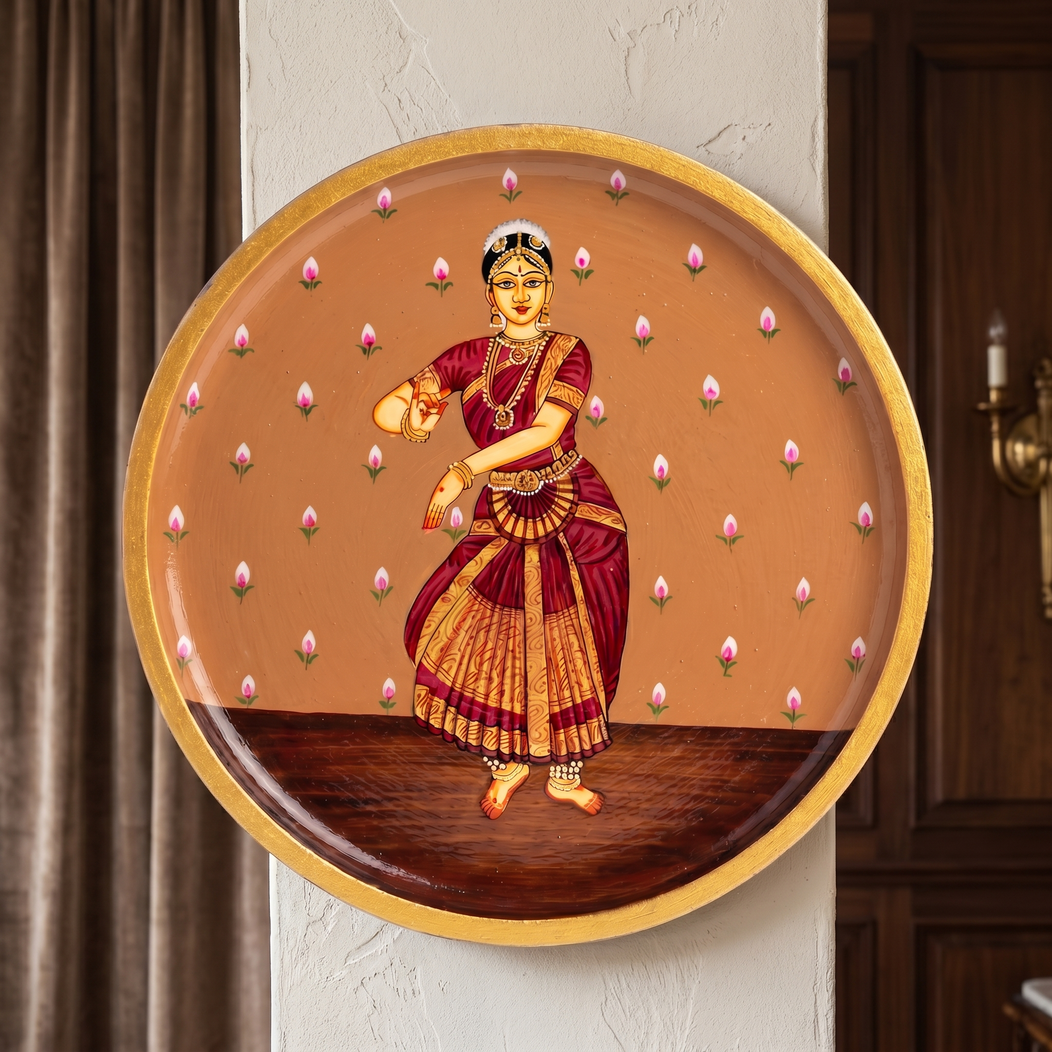 Handpainted Wooden Wall Plate | Dancing Lady | Brown | 10 Inches