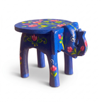 Wooden Elephant Stool | Lotus Blue | 24x15x13 cm