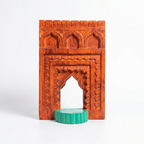 Jharokha Wall Frame | Orange-Red with Green Shelf | 12x8x1 Inch